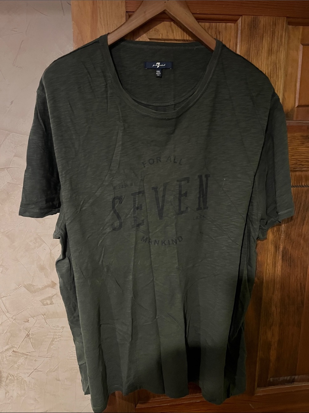 7 For All Mankind Men's Dark Olive Graphic Crew Tee